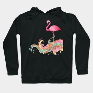 Surfs Up Pink Flamingo Catches a Wave Hoodie